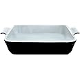 Partito Bella 13x9x3.5" Rectangle Premium Stoneware Baking Dish w/Lid Classic - Kitchen Baker for Lasagna, Casserole, Vegetables, & Dessert (Black, 10"x10" Square Baker)