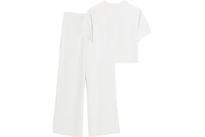 Fisoew Womens 2 Piece Outfits Short Sleeve Crop Tops Casual High Waisted Pants Loose Fit Lounge Sets