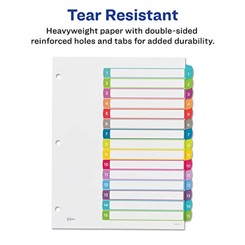Avery 15tab Dividers for 3 Ring Binders, Customizable Table of