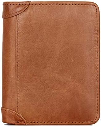 Mens Genuine Leather RFID Blocking Wallet Card Case Mens Trifold Wallet with ID Window and 2 SD Card Holder