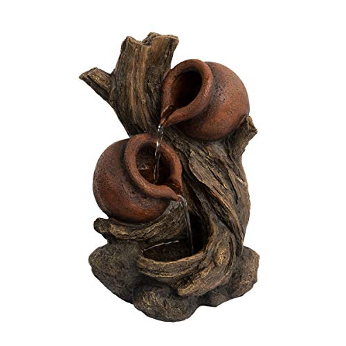 Pure Garden 50-LG5062 Tabletop Water Fountain-9" Rustic Tree Trunk and Clay Pots Indoor Waterfall, Electric Pump & Soothing Sounds for Office & Home Décor - Thumbnail 6