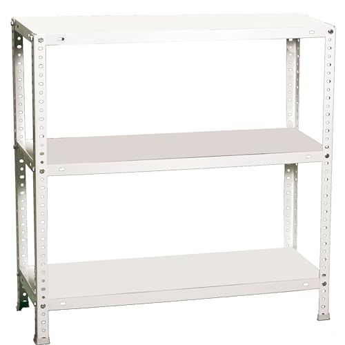 SimonRack Scaffale Metallo Garage, 3 Ripiani, 100 kg di Punto di Flessione, 900x800x400 mm, Con Viti, Scaffale Garage, Bianco - Comfort