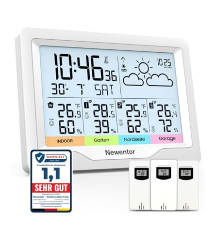 Newentor Wetterstation Funk mit Außensensoren, 3 Sensoren