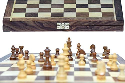 MWG Exports Co 12x12 Inch International Chess Game Set with Folding Wooden Chess Board and Classic Handmade Wood Chess Pieces - Made in India