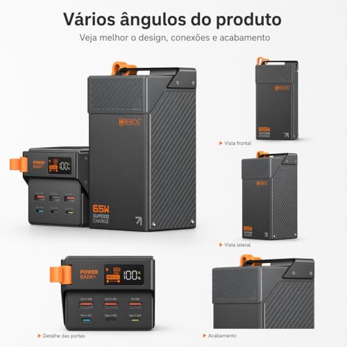 Carregador Power Bank Portátil Display Premium 50000mAh Original - Estação Carregadora de Alta Capacidade para Celulares,Carregamento Ultra Rápido 65W, USB-C e USB-A