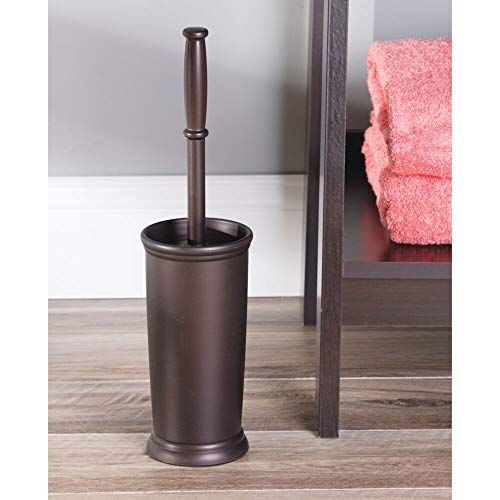 mDesign Modern Plastic Bathroom Storage and Cleaning Accessory Set - Includes Toilet Plunger, Bowl Brush, Wastebasket Trash Can, Garbage Bin - 3 Pieces - Bronze