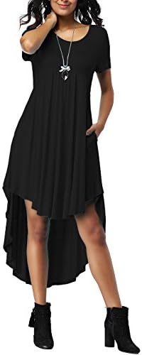 Albe Rita Women's Short Sleeve Pocket Draped Swing Loose Casual Flared Peplum Dress,Black,XL