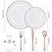 100 Piece Gold Plastic Plates with Gold Silverware, Premium Plastic Dinnerware Set Includes : 20 Dinner Plates , 20 Dessert Plates, 20 Forks, 20 Knives and 20 Spoons (rose gold dinnerware set)