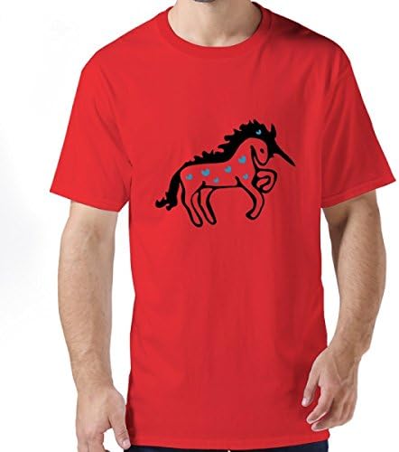 Unicorn And Red Hearts Red Men's Crew Neck Tee L