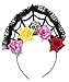 Day of The Dead Headbands - 3-Pack Skull Spider Web Head Band, Black Lace Crown Assorted Designs