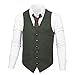 VOBOOM Men's Slim Fit Herringbone Tweed Suits Vest Premium Wool Blend Waistcoat (Army Green, 3XL)