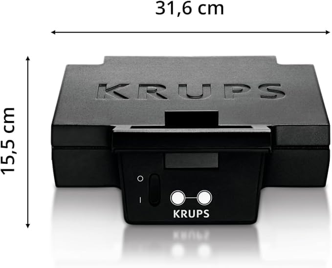 Krups Sandwichmaker, für perfekt zubereitete Sandwichtoasts in Dreiecksform, antihaftbeschichtete Platten, leichte Reinigung, kein Anbrennen, Temperaturkontrollleuchte, 850 W, 31,6x15,5x29,5cm, FDK451 8