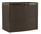 Suncast Resin Vertical Storage Box with Top Lid and Front Doors - Outdoor Bin Stores Tools, Accessories and Toys - Java Wicker