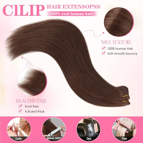 Yuniffe Clip in Hair Extensions Human Hair 14 Inch 120g 8pcs Meduim Brown Hair Extensions Clip in Human Hair Double Weft Silky Straight Human Hair Extensions #4