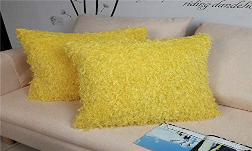 HANGOOD Decorative Throw Feather Fur Pillow Covers Cases Cushion Covers 12x20 inch 30cm x 50cm Set of 2pcs Yellow