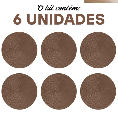Kit 6 Peças Jogo Americano Redondo - Sousplat Redondo para Mesa Posta - Jogo Americano Elegante para Jantar, Almoço e Café - UpShop (Marrom)