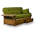 Brentwood Tray Arm Queen Size Wood Futon Frame and Storage Drawers - Heritage Finish