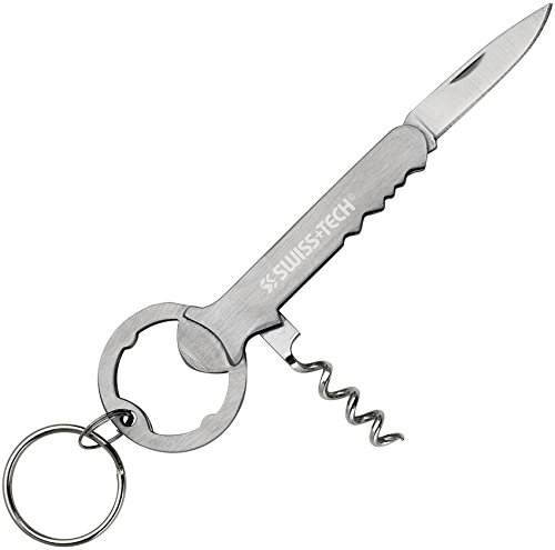 Swiss+Tech ST67139 Micro Bar Multitool with Bottle Opener Corkscrew Knife for Keychain, Stainless Steel