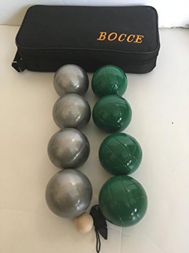 73mm Metal Bocce/Petanque 8 Ball Set with 4 Plain Grind Sand and 4 Green Balls and Black Bag