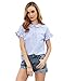 SheIn Women's Striped Collar Blouse Short Ruffle Sleeve Babydoll Shirt Top Medium Blue