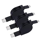 Retractable USB C Cable, Ououdee 3 Pack High Speed 3FT USB Male A to Type C Charger Cable for Samsung Galaxy S8, S8 Plus, MacBook, LG G6 G5 V20, Nexus 6P, Google Pixel XL, HTC 10, One Plus 2 and more