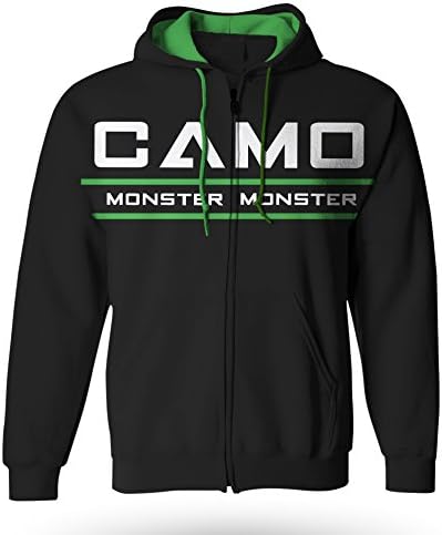 Monster Camo Ponderosa Zipper Hoodie #5 Black w/White and Green Word Logo (X-Large)