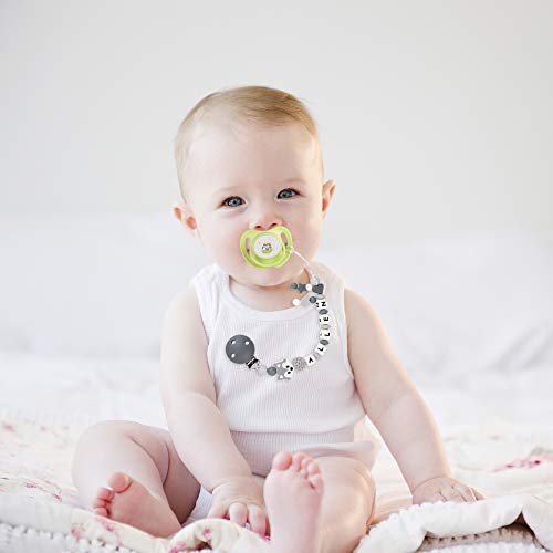 Pacifier Clip Personalized Name, MCGMITT Customized Fox Binky Holder Teething Silicone Beads for Baby Girls Boys (Grey)