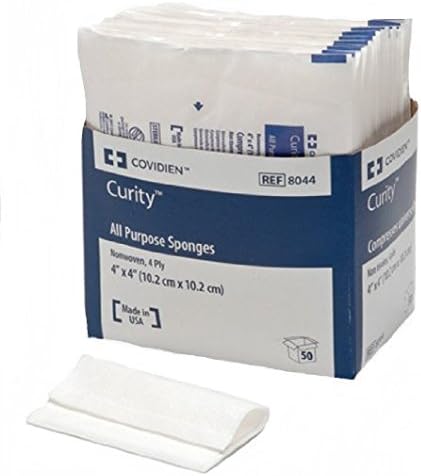 Covidien 8044 Sponge Dressing, 4-Ply, 4X4 Inch, Tray of 25 - 2 Packs (50 Total)Special Pack of 4 Trays