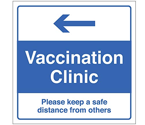 Vaccination Clinic (arrow left) - Please keep a safe distance from others Floor graphic 300x300mm
