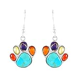 Dog Paw Earrings in Sterling Silver Genuine Turquoise & Gemstones (Multi)