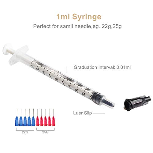 BSTEAN 30 Pack - 1ml, 3ml, 5ml,10ml, 20ml Syringes with 14ga, 16ga,18ga, 20ga, 22ga and 25ga Blunt Tip Needles and Caps for Refilling and Measuring Liquids, Vape, Oil or Glue Applicator