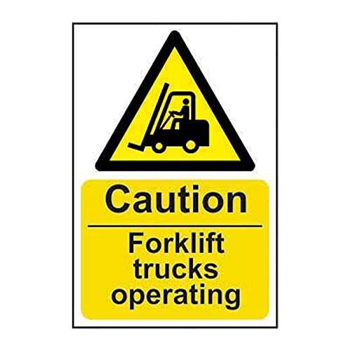 Spectrum Industrial 11131" Caution Fork Lift Trucks Operating Self Adhesive Vinyl Sign, Multi-Colour, 200 x 300 mm