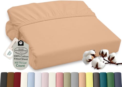 ROYALE LINENS 300 Thread Count 100% Cotton King Fitted Sheet Only - Super Soft All Around Deep Pocket Bottom Sheets - Fitted Sheet King - Cooling Sand Fitted Sheet (King, Sand) at Amazon