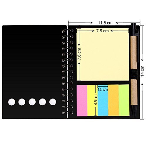 Mtlee 4 Pack Spiral Notebook Lined Notepad with Pen in Holder and Sticky Notes, Page Marker Colored Index Tabs Flags (Red, Blue, Brown, Black Cover) - Thumbnail 2