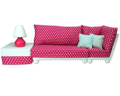 18 inch doll furniture: 4 pc. complete white wood love seat, corn…