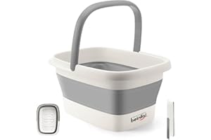 Beinilai Collapsible Foot Bath Basin for Soaking Feet,Foot Soak Tub,Plastic Foot Bucket with Handles and Massage Acupoint,Foldable Laundry Basket-Gery