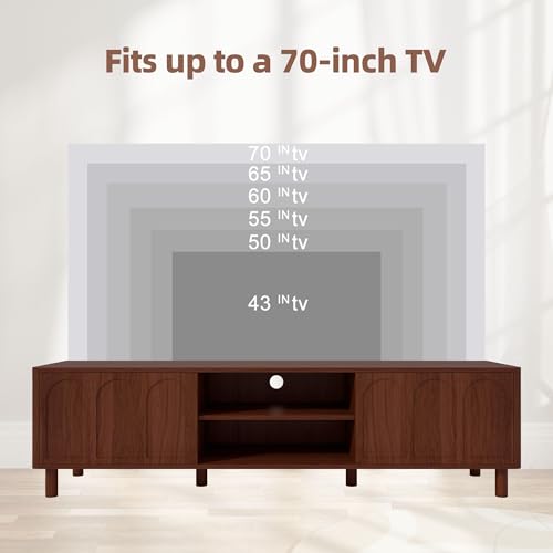 TV Stand for TVs up to 70'', Entertainment Center with Large Storage for Living Room, Media Console with Sliding Doors and Adjustable Shelves, Modern TV Cabinet for Game Consoles and Decor(Walnut)