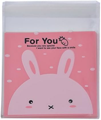 Souarts 50PCs Pink Cute Rabbit Self Adhesive Seal Plastic Cookie Storage Gift Bags 13.1x9.9cm