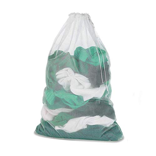 Meowoo White Drawstring Mesh Laundry Bags for Washing Machine, 27×35inch Extra Large Washing Bag Net for Delicates