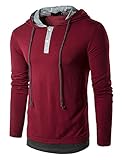 Men's Hooded Shirts Casual Long Sleeve T Shirt Hoodies Wine Red M