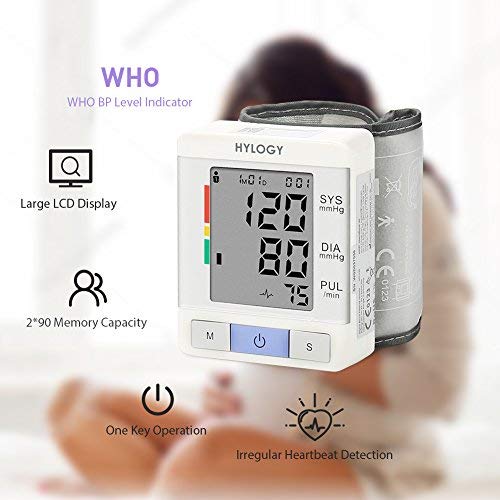Wrist Blood Pressure Monitor HYLOGY FDA Approved Fully Automatic BP with Irregular Heartbeat Monitoring, Adjustable Wrist Cuff and Portable Case Perfect for Health Monitoring