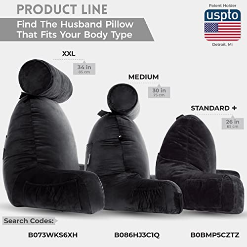 Husband Pillow XXL Black Backrest with Arms Adult Reading Pillow with