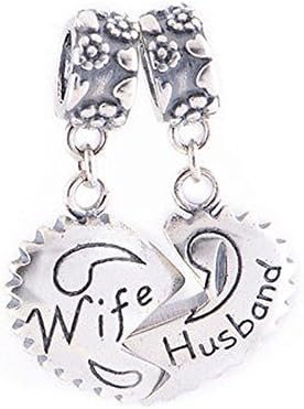 JOYOTO Wife Husband Heart Love Family Charms 925 Sterling Silver Dangle Pendant for Bracelets