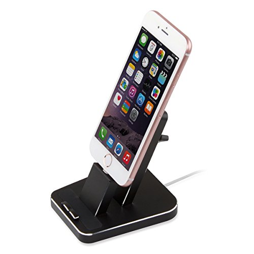 iPhone Dock, Aluminum iPhone Desk Charger Stand Dock Station Holder for iPhone X/ 8/ 8 plus/7/7plus/SE/ 6s/6 and Samsung S7/ S7 Plus/, Support Charging with Case (Black)