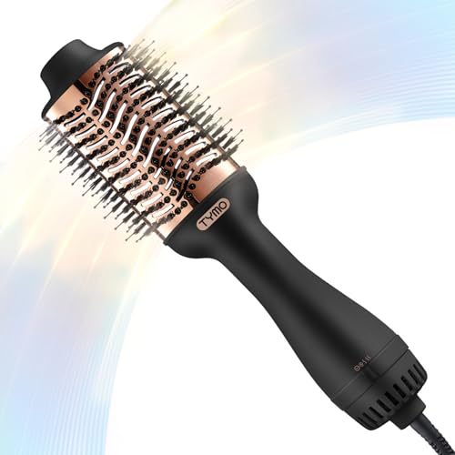 TYMO Heated Blower Brush - One-Step Hair Dryer and Ionic Volume Brush for Quick Dry, Smooth, Curl, Create Volume, 3 Temperatures, 1200 W, Gold