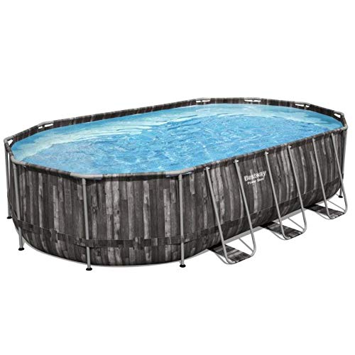 Bestway Power Steel Frame Pool Komplett-Set mit Filterpumpe 610 x 366 x 122 cm , Holz-Optik (Mooreiche), oval
