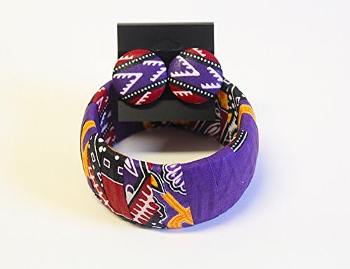 Purple Dashiki Jewelry Set Dashiki Bangle Dashiki Stud Earrings Afrocentric Dashiki Jewelry Set African Stud Earrings Dashiki Ankara Jewelry Purple African Dashiki Afrocentric Stud earrings