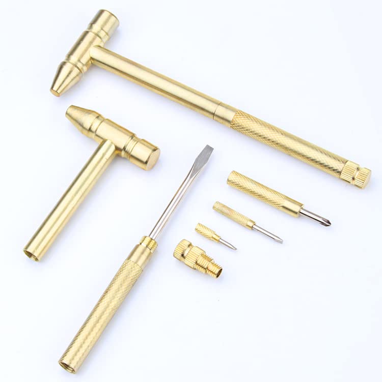 6-in-1 Mini Brass Dual Head Small Multifunction Copper Hammer with Detachable Screwdriver for Jewelry Watch Repair