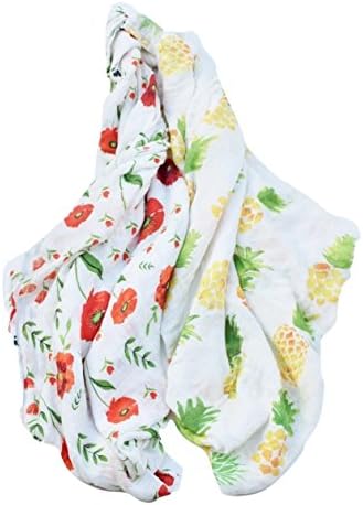 Bamboo Muslin 2 Pack Swaddle Blankets Pineapple/Rose prints by Loved Littles