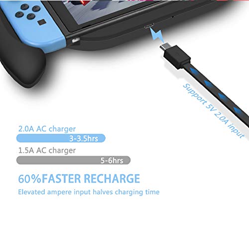 Lammcou Charging Grip for Nintendo Switch Comfort Charge Handle Stand Quick Charge Compatible 5V 2A AC Adapter, USB Charger with Type-C Cable for Nintendo Switch Console & Joy-con Controllers - Black